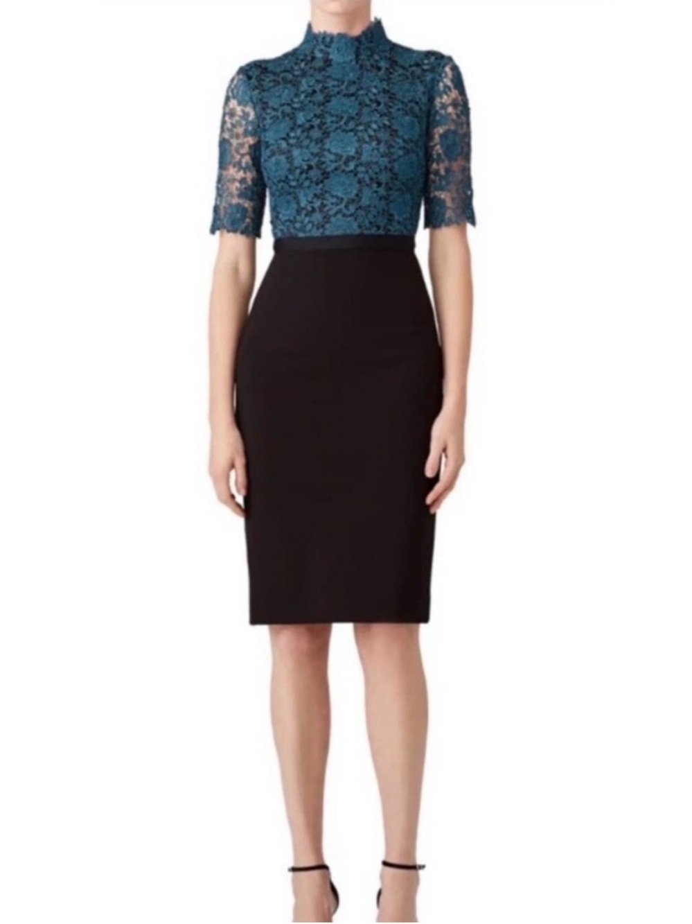 Catherine Deane Jena Teal and Black Lace Sheath Dress